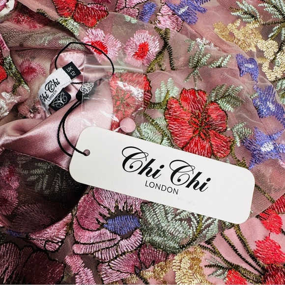 Chi Chi London peplum embroidered lance Floral Pink Dress size US 8 UK 12 - Picture 12 of 15